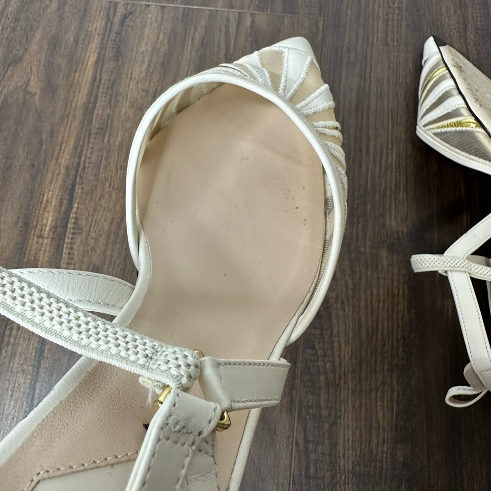 Fendi Leather And Mesh High-heeled Slingbacks In Blanc - Picture 14 of 15